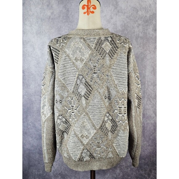 VTG 80’s Sweater Graphix Mens L USA Made Geometric Cardigan Sweater Grandpa EUC - Picture 4 of 12